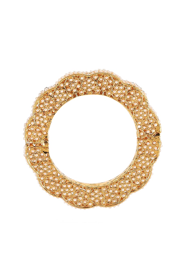 Gold Finish White Kundan Polki Bangles (Set Of 2) by Ruby Raang at Pernia's Pop Up Shop