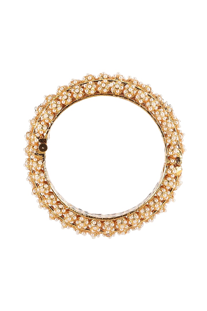 Gold Finish White Kundan Polki Bangles (Set Of 2) by Ruby Raang at Pernia's Pop Up Shop