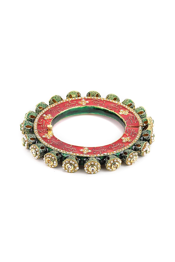 Gold Finish Multi-Colored Kundan Polki Bangle by Ruby Raang at Pernia's Pop Up Shop