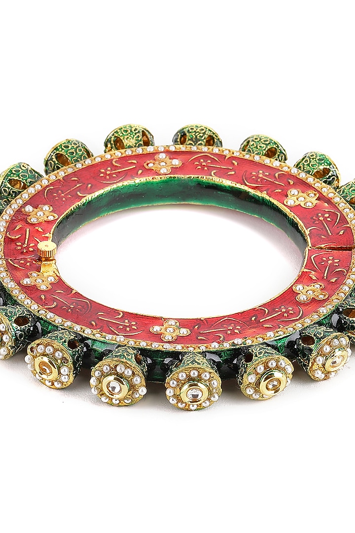 Gold Finish Multi-Colored Kundan Polki Bangle by Ruby Raang at Pernia's Pop Up Shop