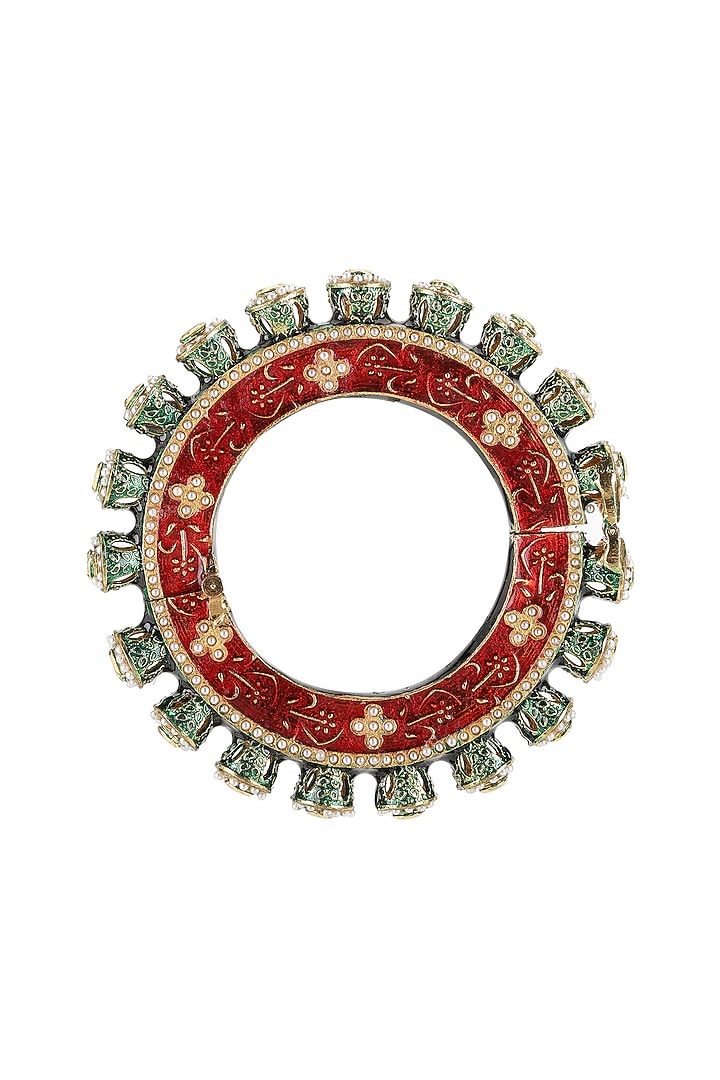 Gold Finish Multi-Colored Kundan Polki Bangle by Ruby Raang at Pernia's Pop Up Shop