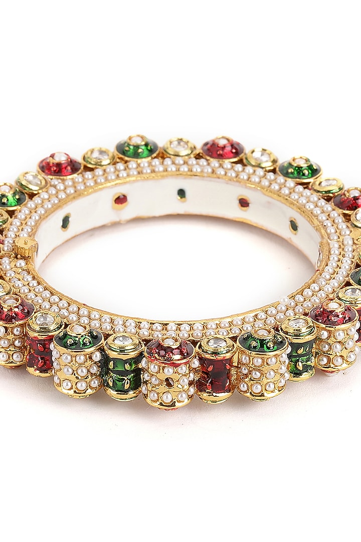 Gold Finish Multi-Colored Kundan Polki Bangle by Ruby Raang at Pernia's Pop Up Shop