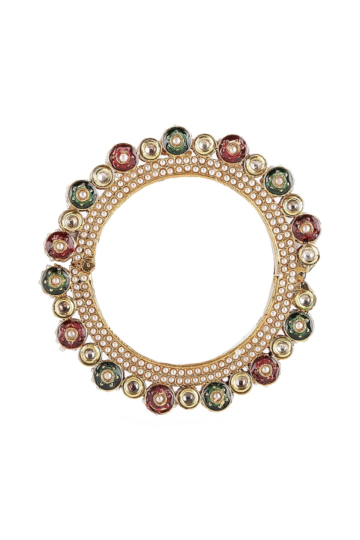 Gold Finish Multi-Colored Kundan Polki Bangle by Ruby Raang at Pernia's Pop Up Shop