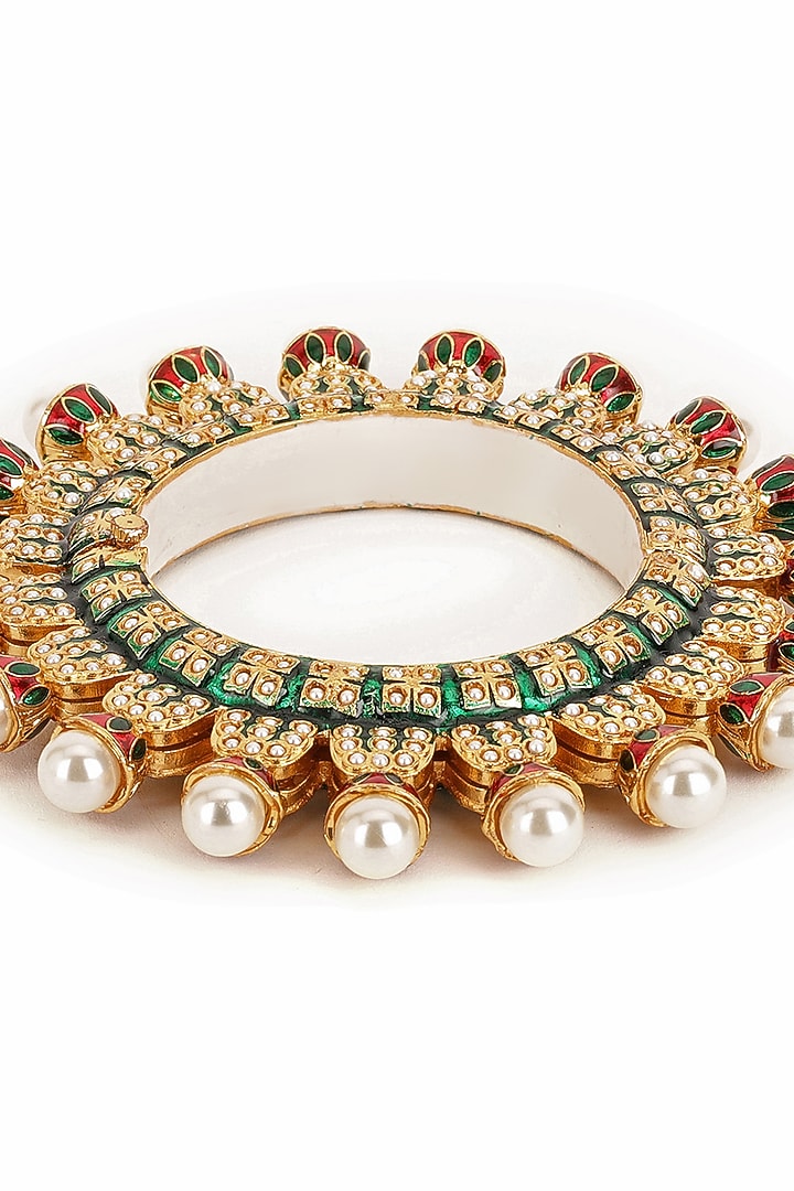 Gold Finish Multi-Colored Kundan Polki Bangle by Ruby Raang at Pernia's Pop Up Shop