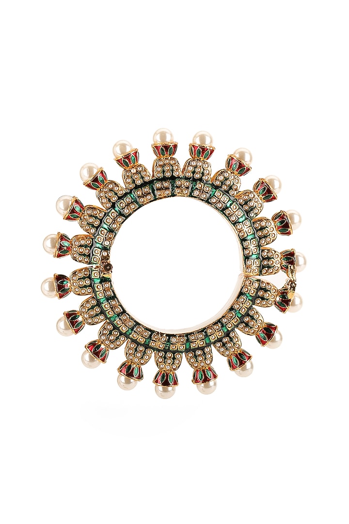 Gold Finish Multi-Colored Kundan Polki Bangle by Ruby Raang at Pernia's Pop Up Shop