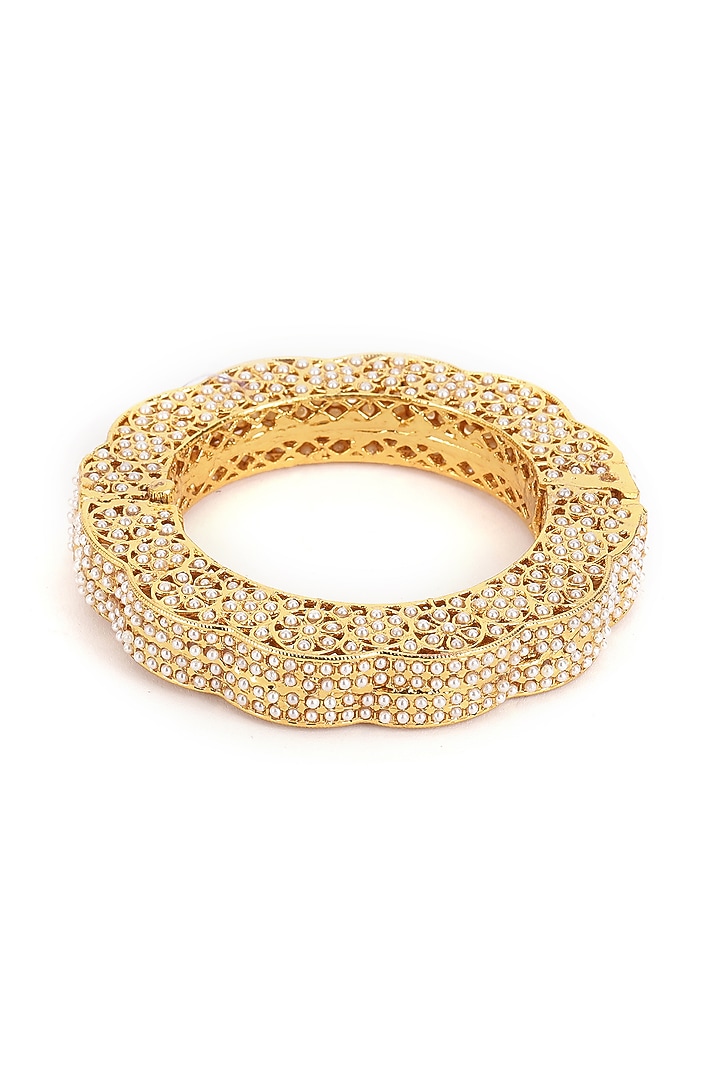 Gold Finish White Kundan Polki Bangle by Ruby Raang at Pernia's Pop Up Shop