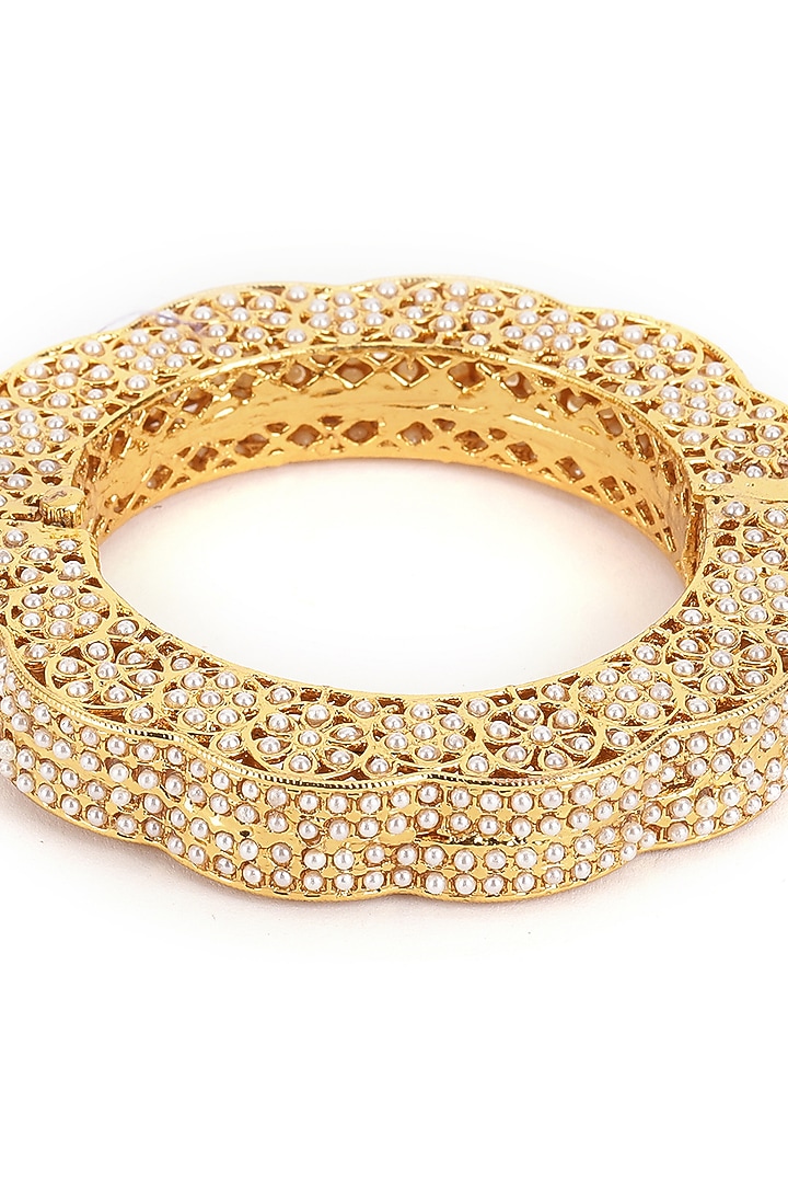 Gold Finish White Kundan Polki Bangle by Ruby Raang at Pernia's Pop Up Shop