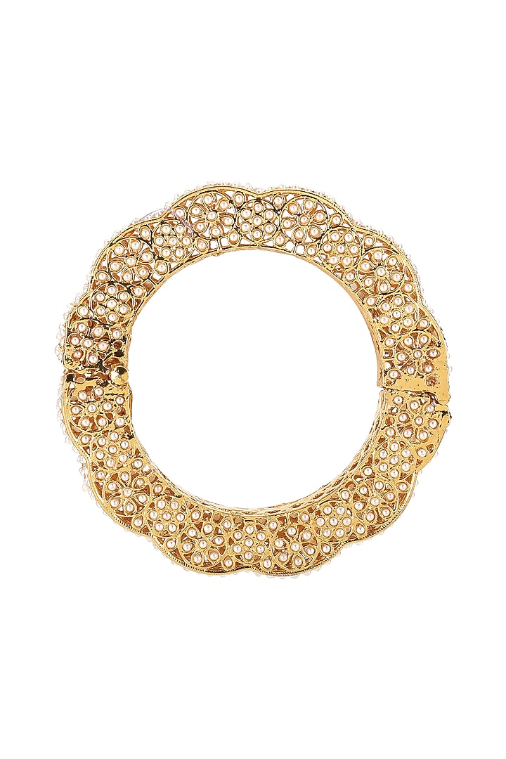 Gold Finish White Kundan Polki Bangle by Ruby Raang at Pernia's Pop Up Shop