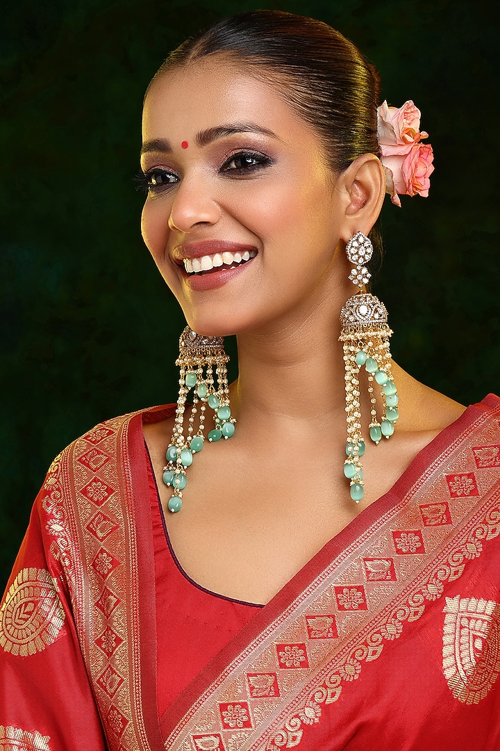 Oxidised Finish Kundan Polki & Pearl Jhumka Earrings by Ruby Raang at Pernia's Pop Up Shop