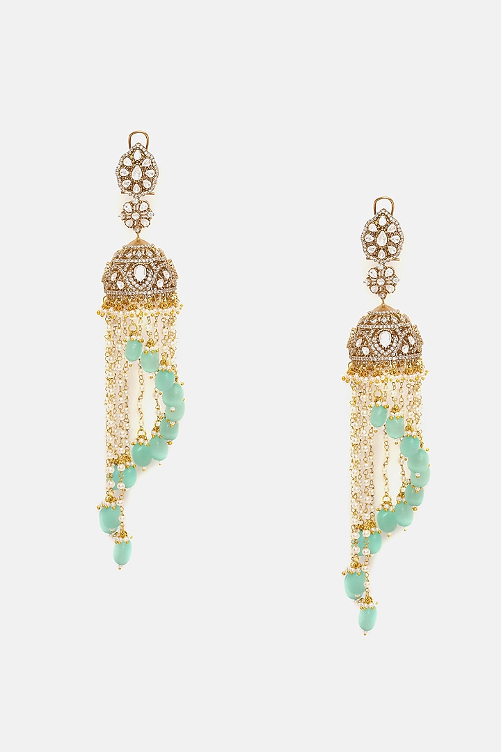 Oxidised Finish Kundan Polki & Pearl Jhumka Earrings by Ruby Raang at Pernia's Pop Up Shop
