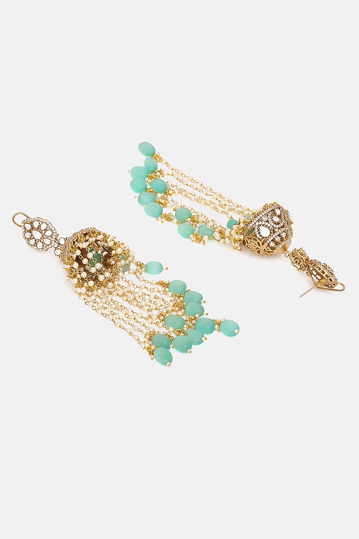Oxidised Finish Kundan Polki & Pearl Jhumka Earrings by Ruby Raang at Pernia's Pop Up Shop