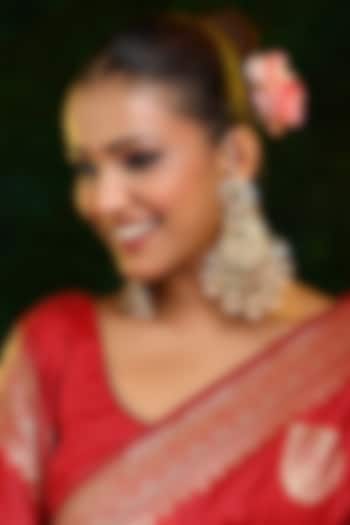 Gold Finish Kundan Polki & Pearl Chandbali Earrings by Ruby Raang at Pernia's Pop Up Shop