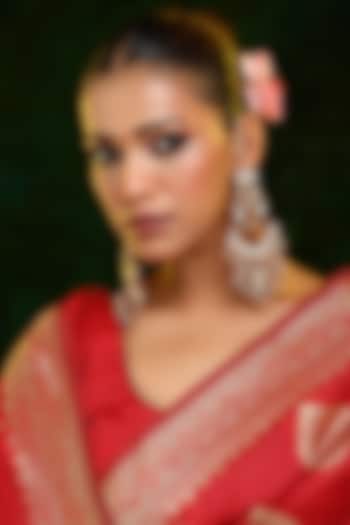 Gold Finish Kundan Polki & Pearl Chandbali Earrings by Ruby Raang at Pernia's Pop Up Shop