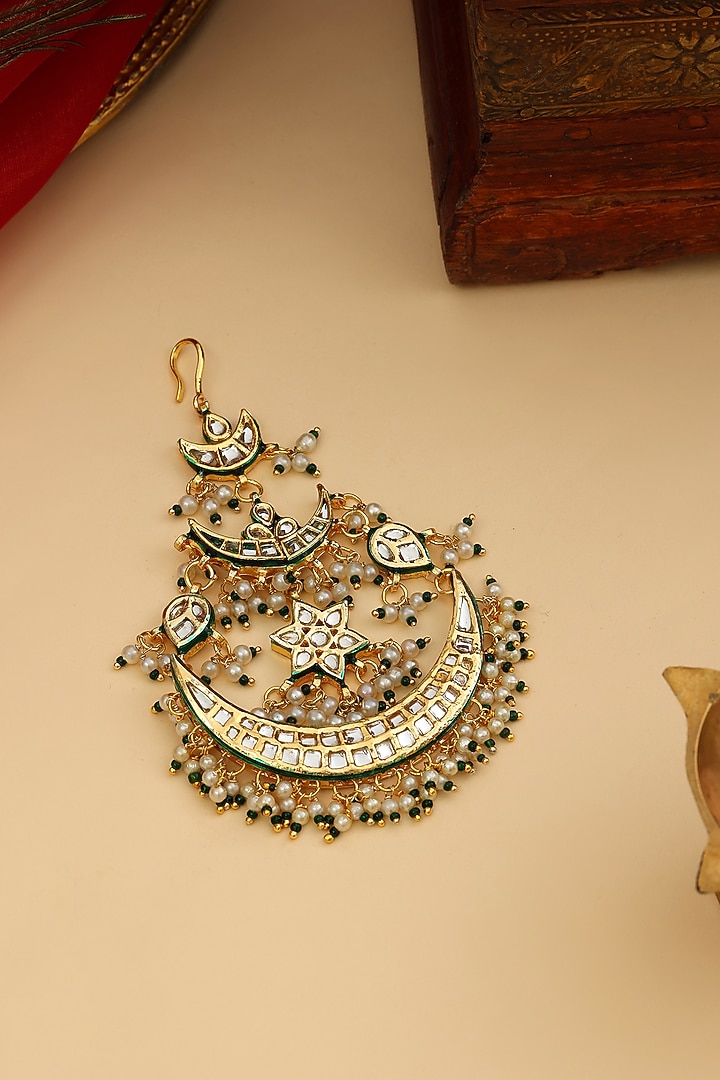 Gold Finish Kundan Polki & Pearl Pasa by Ruby Raang at Pernia's Pop Up Shop