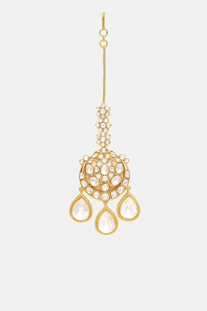 Gold Finish Kundan Polki Maangtikka by Ruby Raang at Pernia's Pop Up Shop