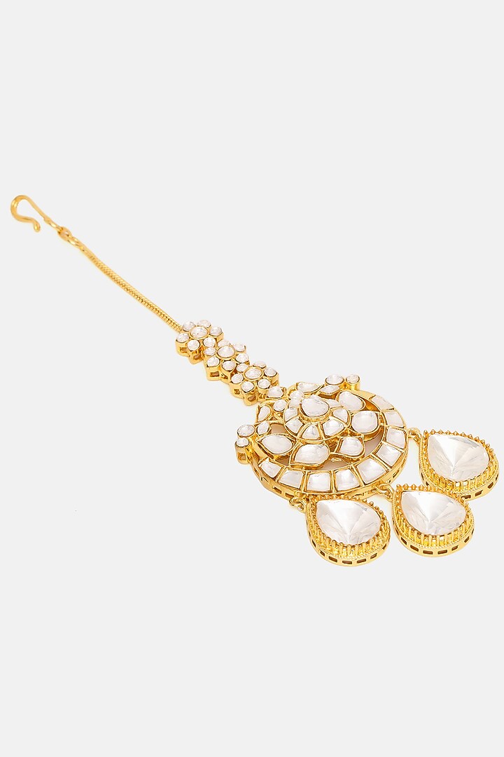 Gold Finish Kundan Polki Maangtikka by Ruby Raang at Pernia's Pop Up Shop
