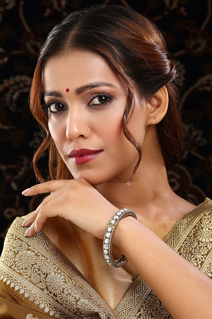 Oxidised Gold Finish Kundan Polki Bracelet by Ruby Raang at Pernia's Pop Up Shop