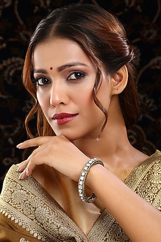 Oxidised Gold Finish Kundan Polki Bracelet by Ruby Raang