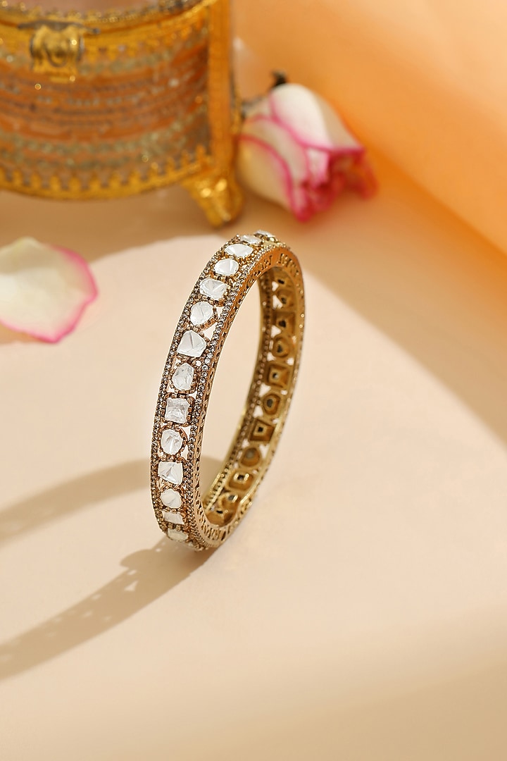 Oxidised Gold Finish Kundan Polki Bracelet by Ruby Raang at Pernia's Pop Up Shop