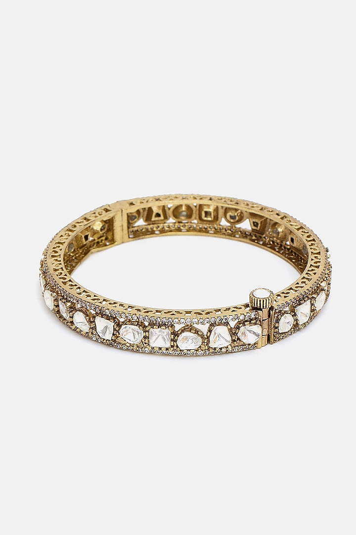 Oxidised Gold Finish Kundan Polki Bracelet by Ruby Raang at Pernia's Pop Up Shop