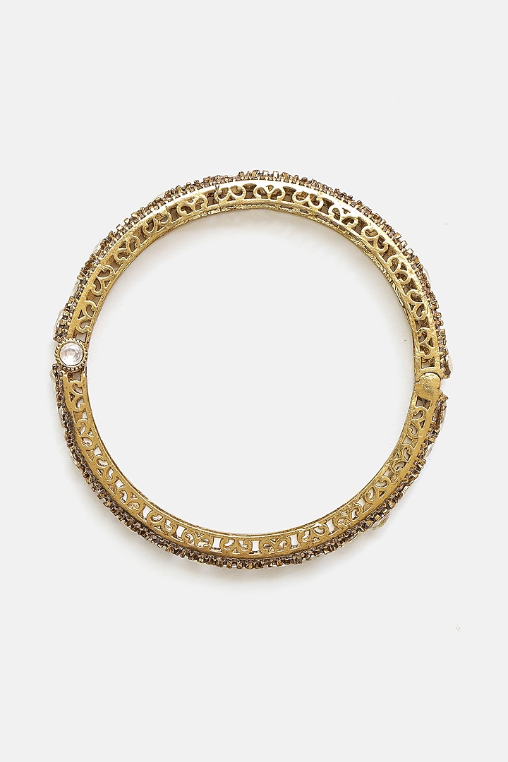 Oxidised Gold Finish Kundan Polki Bracelet by Ruby Raang at Pernia's Pop Up Shop