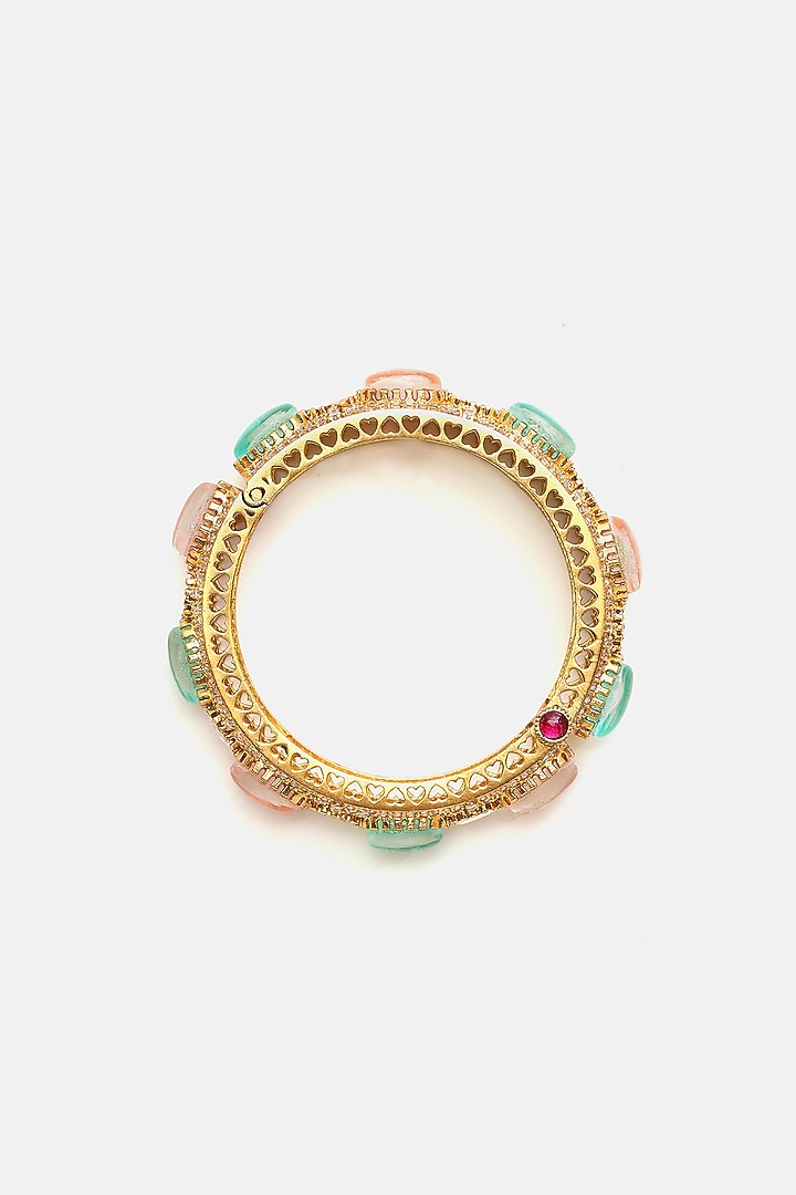 Gold Finish Multi-Colored Kundan Polki & Semi-Precious Stone Bracelet by Ruby Raang at Pernia's Pop Up Shop