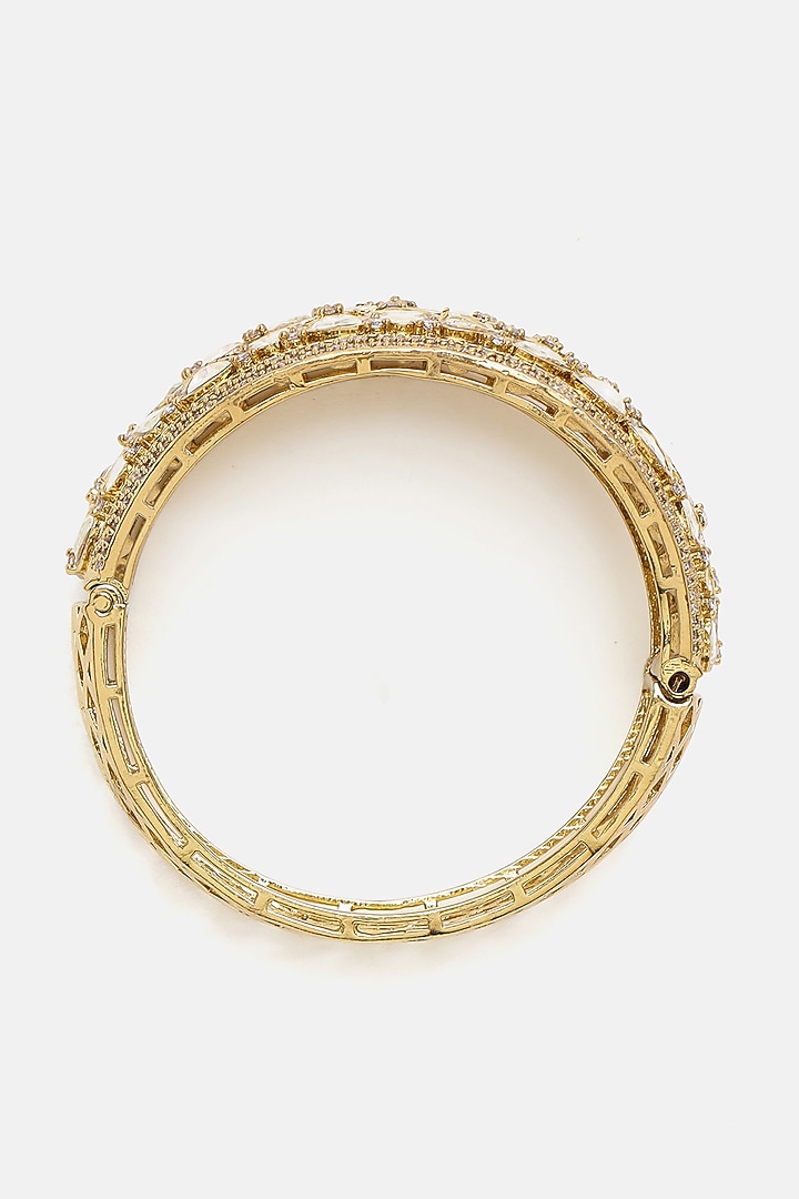Gold Finish Kundan Polki Bracelet by Ruby Raang at Pernia's Pop Up Shop