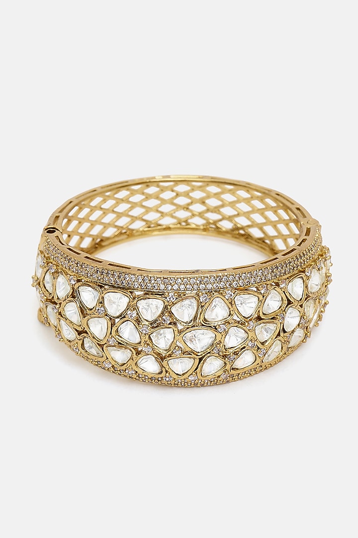 Gold Finish Kundan Polki Bracelet by Ruby Raang at Pernia's Pop Up Shop
