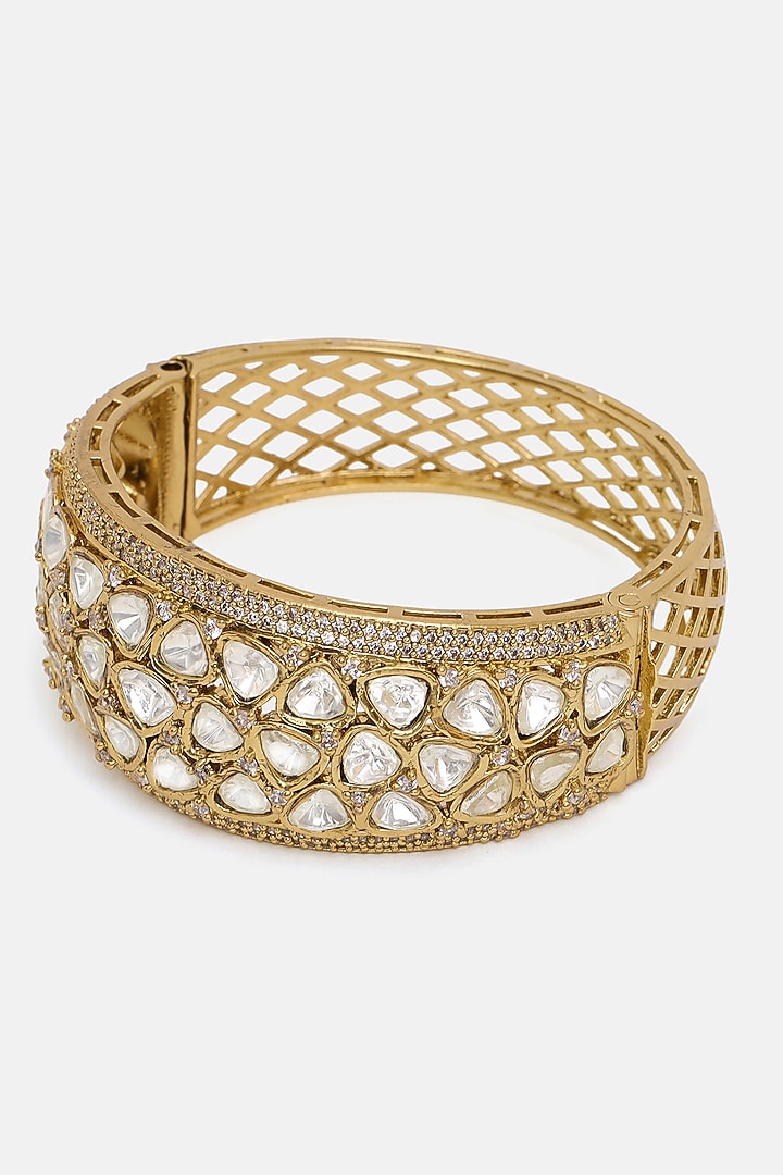 Gold Finish Kundan Polki Bracelet by Ruby Raang at Pernia's Pop Up Shop