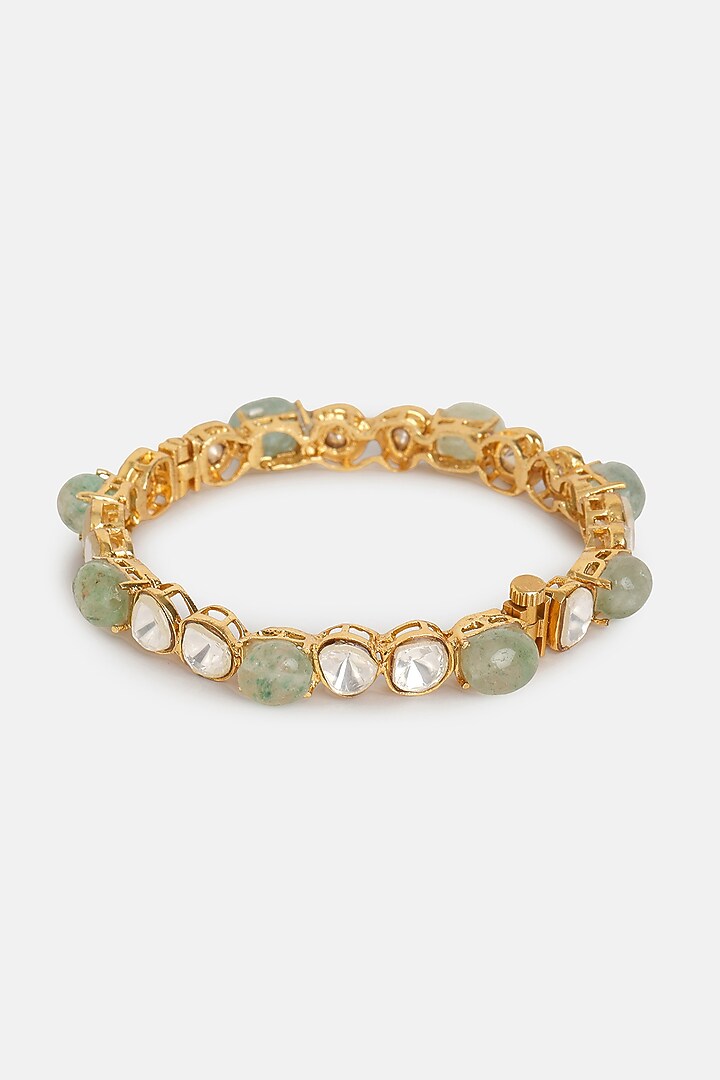 Gold Finish Kundan Polki & Semi-Precious Stone Bracelet by Ruby Raang at Pernia's Pop Up Shop
