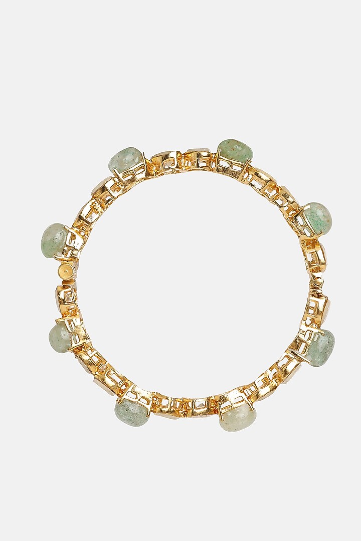 Gold Finish Kundan Polki & Semi-Precious Stone Bracelet by Ruby Raang at Pernia's Pop Up Shop