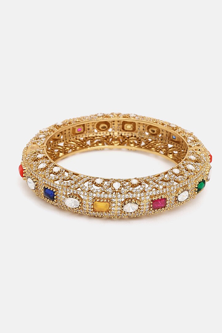 Gold Finish Kundan Polki & Semi-Precious Stone Bracelet by Ruby Raang at Pernia's Pop Up Shop