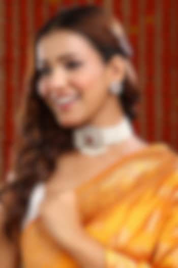 Oxidised Gold Finish Kundan Polki & Pearl Necklace Set by Ruby Raang at Pernia's Pop Up Shop