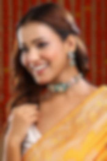 Gold Finish Kundan Polki & Mint Stone Choker Necklace Set by Ruby Raang at Pernia's Pop Up Shop