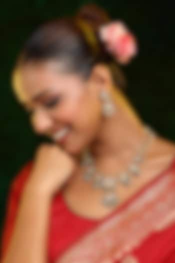 Gold Finish Kundan Polki & Pearl Long Necklace Set by Ruby Raang at Pernia's Pop Up Shop