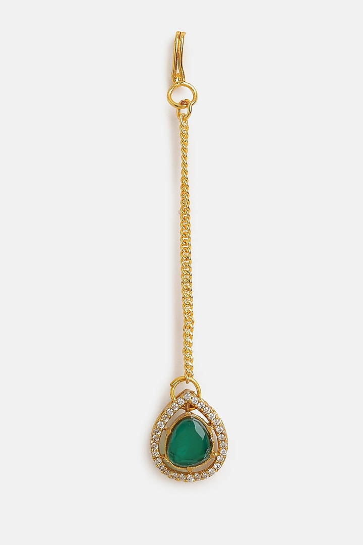 Gold Finish Moissanite & Emerald Stone Layered Necklace Set by Ruby Raang at Pernia's Pop Up Shop