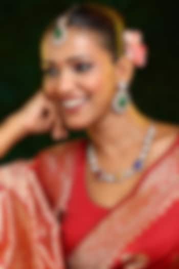 Gold Finish Moissanite & Multi-colored Semi-Precious Stone Necklace Set by Ruby Raang at Pernia's Pop Up Shop