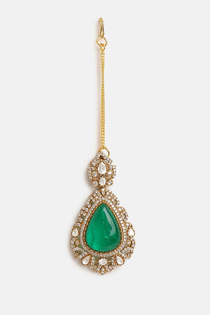 Gold Finish Moissanite & Multi-colored Semi-Precious Stone Necklace Set by Ruby Raang at Pernia's Pop Up Shop