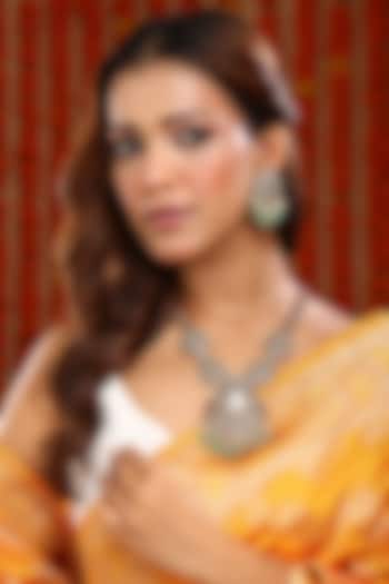 Oxidised Gold Finish Moissanite & Semi-Precious Stone Long Necklace Set by Ruby Raang at Pernia's Pop Up Shop