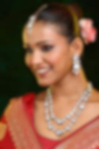 Gold Finish Blue Meenakari Kundan Polki Layered Necklace Set by Ruby Raang at Pernia's Pop Up Shop