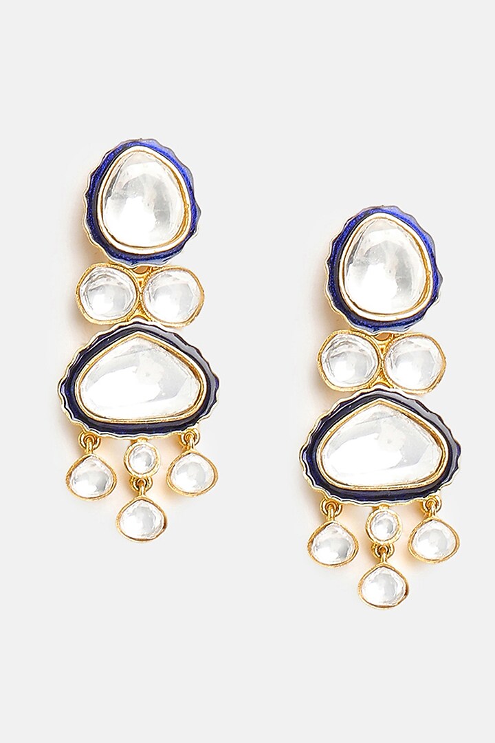 Gold Finish Blue Meenakari Kundan Polki Layered Necklace Set by Ruby Raang at Pernia's Pop Up Shop
