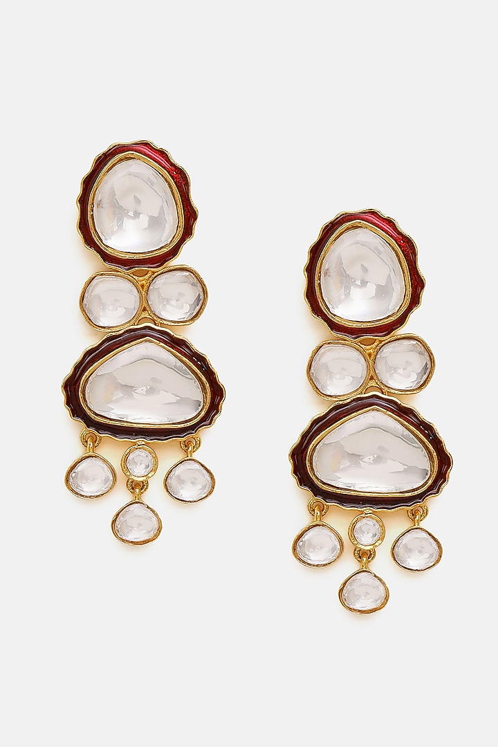 Gold Finish Red Meenakari Kundan Polki Layered Necklace Set by Ruby Raang at Pernia's Pop Up Shop