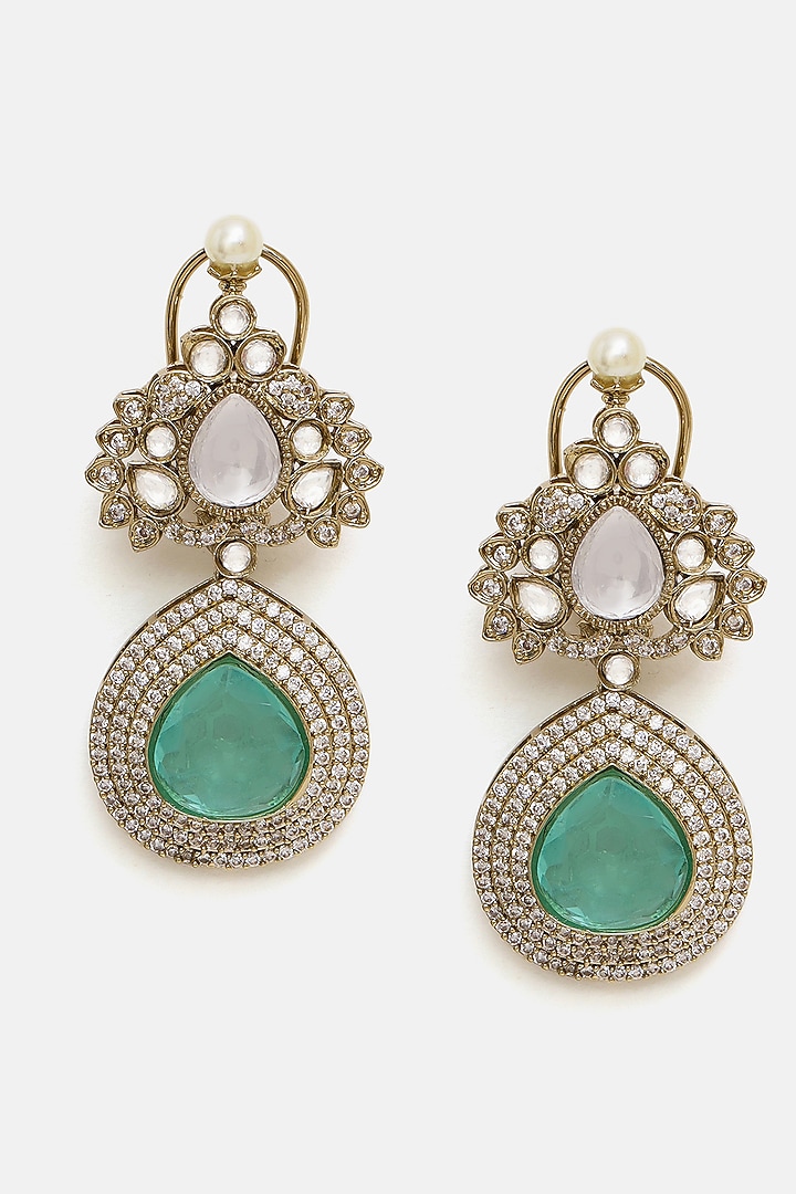 Oxidised Gold Finish Kundan Polki & Semi-Precious Stone Layered Necklace Set by Ruby Raang at Pernia's Pop Up Shop