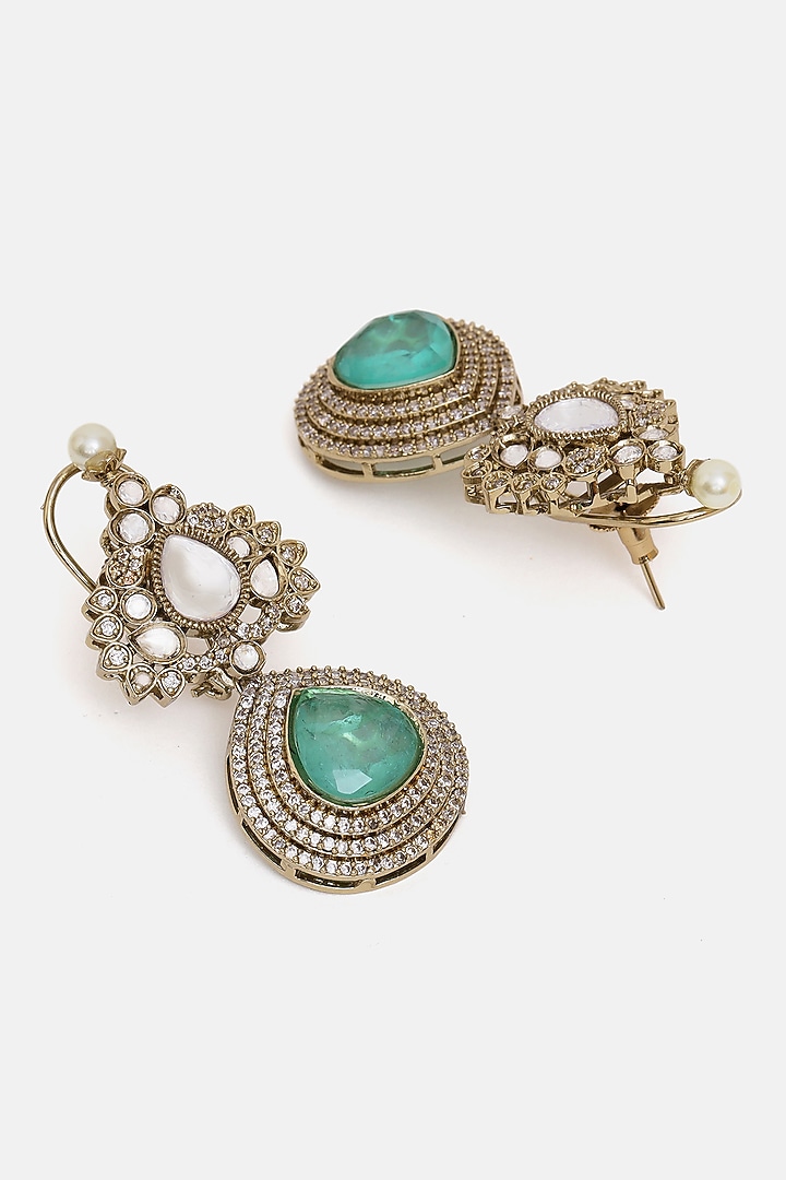 Oxidised Gold Finish Kundan Polki & Semi-Precious Stone Layered Necklace Set by Ruby Raang at Pernia's Pop Up Shop