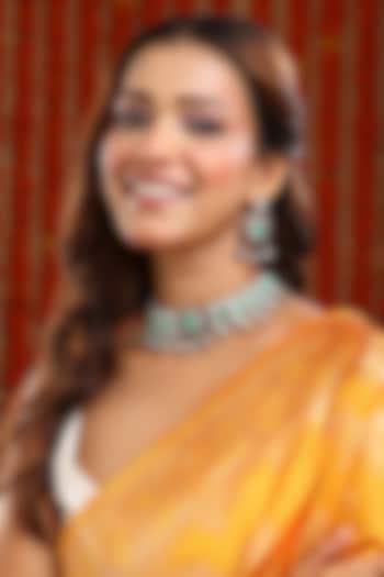 Oxidised Gold Finish Kundan Polki & Semi-Precious Stone Choker Necklace Set by Ruby Raang at Pernia's Pop Up Shop