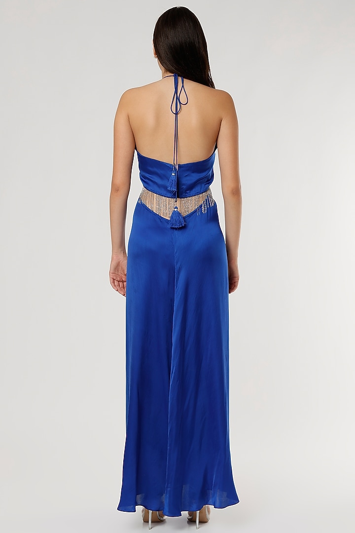 Blue Satin Maxi Vacation Dress by Ruchi Soni at Pernia's Pop Up Shop