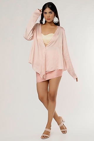 Powder Pink Satin Shirt by Ruchi Soni
