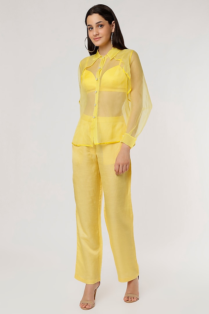 Yellow Linen Satin Co-Ord Set by Ruchi Soni