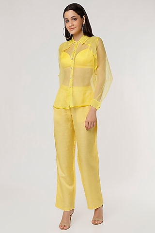 Yellow Linen Satin Co-Ord Set by Ruchi Soni