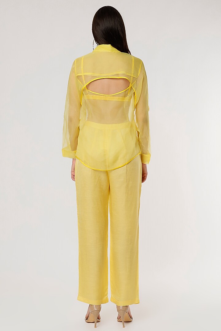 Yellow Linen Satin Co-Ord Set by Ruchi Soni at Pernia's Pop Up Shop